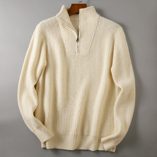Soft Knit Fabric Men's Half-zip Sweater Solid Color Youth Knitwear